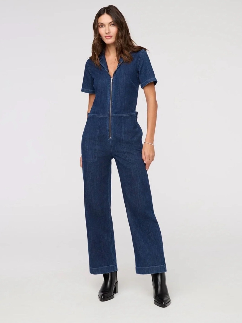 DU/ER Performance Denim Short Sleeve Wide leg Jumpsuit Sz M